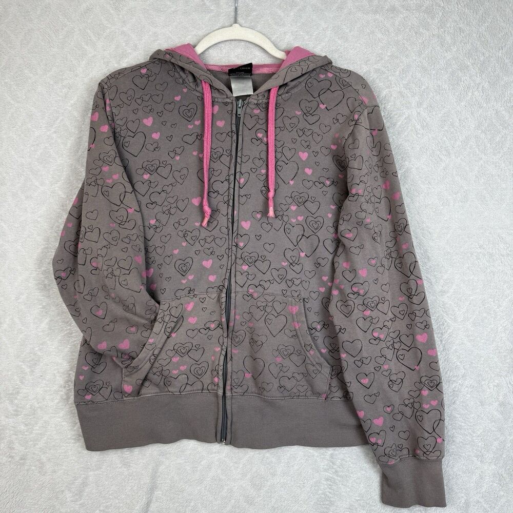 Vtg Hide & Seek Zip Up Hoodie L/XL Hearts Scene Emo Grunge Broho Y2K 2000s